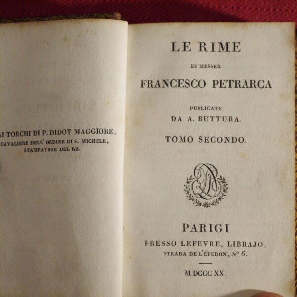 * Miniature * Le Rime Di Messer Francesco Petraca Vol 2 1820 - Image 5