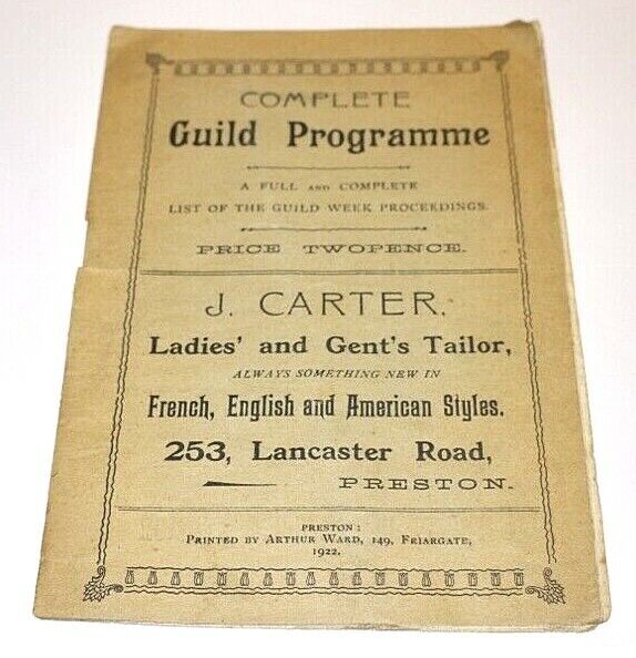 * Rare * Complete Guild Programme (Preston Guild 1922) 15 pages
