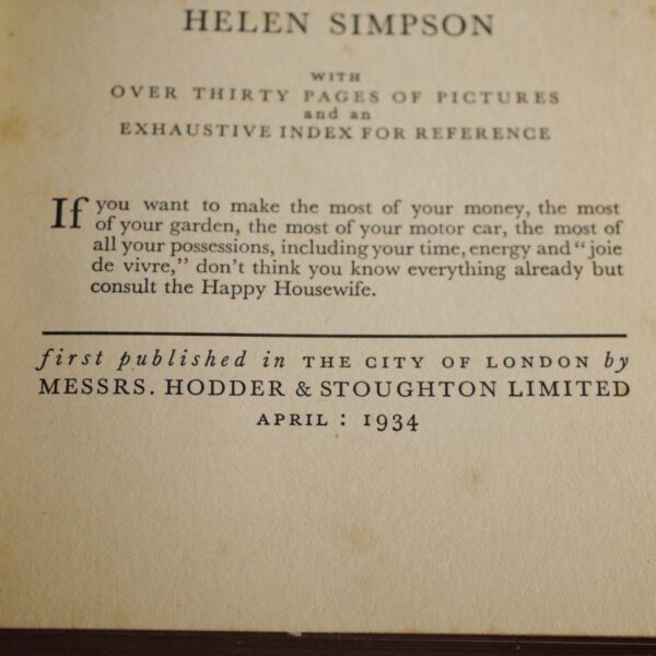 Helen Simpson The Happy Housewife 1st Edn In D/J 1934 - Image 6